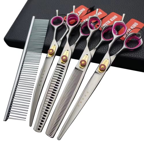 Professional Dog Grooming Shears Set Dogs Straight & thinning & Curved scissors & chunkers Scissorswith comb in 1 Set for Right-handed & Left-handed (8.0 Silvery right-handed) - color: 8.0 Silvery Right-handed