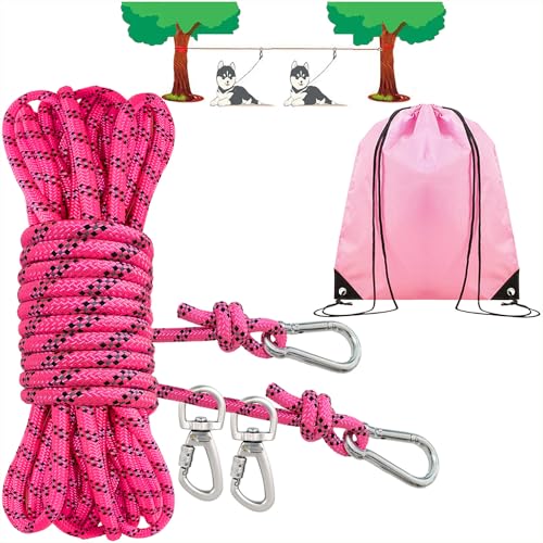 Dog Tie Out Cable for Camping, Adjustable 50/100ft Trolley Runner Cable for Two Dogs up to 300 lbs, Dog Lead Line with 360° Movable Clasp - size: 50ft for 2 dogs