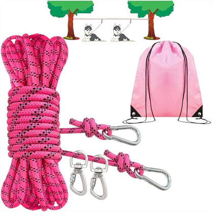 Dog Tie Out Cable for Camping, Adjustable 50/100ft Trolley Runner Cable for Two Dogs up to 300 lbs, Dog Lead Line with 360° Movable Clasp - size: 50ft for 2 dogs