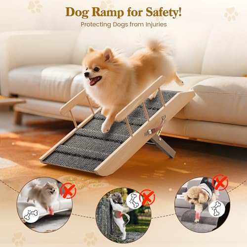 Small Dog Ramp for Bed Couch, Pet Ramp for Small Old Dogs Cats with 5 Adjustable Heights from 7.09" to 12.60", Portable Non-Slip Dog Ramp for High Bed, Couch, Hold up to 100 LBS - size: 31.50 Inch