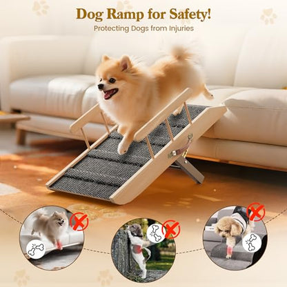 Small Dog Ramp for Bed Couch, Pet Ramp for Small Old Dogs Cats with 5 Adjustable Heights from 7.09" to 12.60", Portable Non-Slip Dog Ramp for High Bed, Couch, Hold up to 100 LBS - size: 31.50 Inch