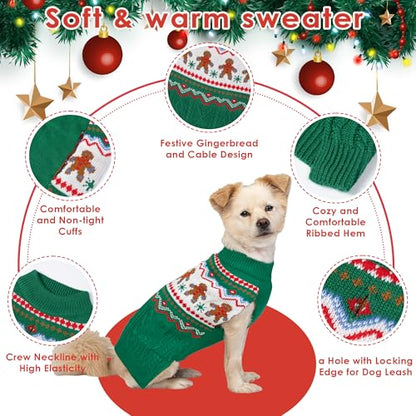 LUBOT NEW Ugly Christmas Sweaters for Puppy Cute Funny Wintertime and Holiday Parties Knitted Pullover Sweater Santa Small Dog Green Gingerbread Small - color: Green Gingerbread, size: Small