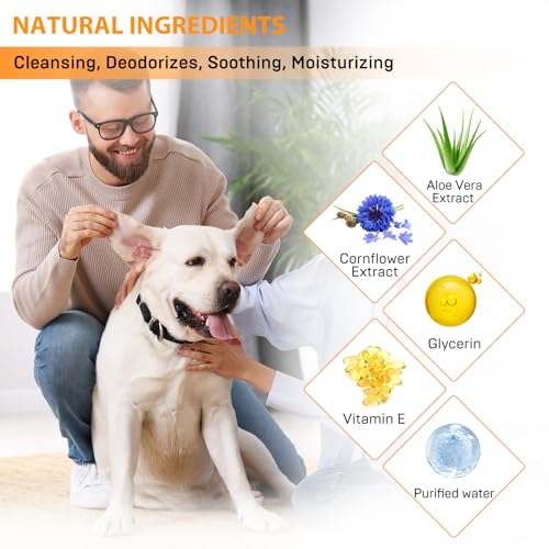 Ear Cleaner Finger Wipes for Dogs & Cats, Gently Clean Earwax & Dirt, Soothe Ear Itching, Easy to Use, Natural Pet Ear Wipe for Dog, Unscented, 100 Disposable Count