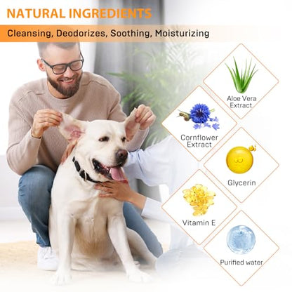 Ear Cleaner Finger Wipes for Dogs & Cats, Gently Clean Earwax & Dirt, Soothe Ear Itching, Easy to Use, Natural Pet Ear Wipe for Dog, Unscented, 100 Disposable Count