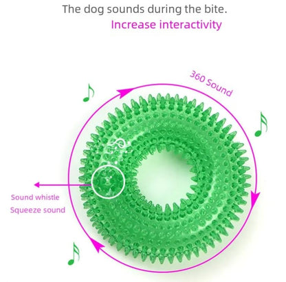 Interactive Dog Chew Ring Toy with Sound, Dental Cleaning, Durable Textured Surface (Blue, Small) - color: Blue, size: Small