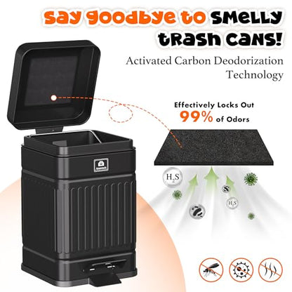 Small Trash Can with Lid, 1.3Gal Stainless Steel Dog Poop Trash Can Outside, Waterproof & Odor Control, 5L Cat Litter Trash Can, Dog Waste Station with Foot Pedal, Garbage Can for Backyard - size: Small-1.3 Gallon