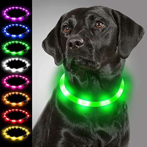 Joytale Light Up Dog Collar, Rechargeable Rainproof LED Collar for Night Walking Safety, Soft Silicone Glow in The Dark, Suitable for Small Medium Large Dogs, Green - color: Green