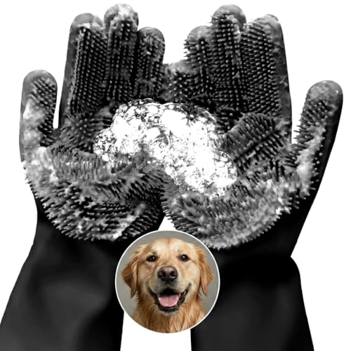 Cat and Dog Shampoo Gloves with 3000 Soft Bristles – 2-in-1 Dog Bath Gloves 11.6", Durable Silicone, Saves Shampoo | Massage, Grooming & Clean Wet or Dry – Made for Every Breed and Coat Style (Black) - color: Black