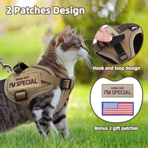 PUPTECK Tactical Cat Harness and Leash Set Escape Proof, Adjustable Reflective Kitten Jacket Easy Control, Pet Vest Harness for Cats Small Dogs Puppies Walking and Travel - color: Khaki, size: Small