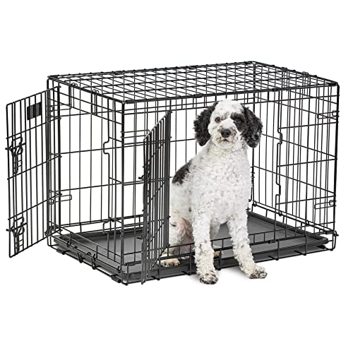 MidWest Homes for Pets 30-Inch LifeStages Crate for Medium Breeds, 21-40 lbs, Double Door Folding Dog Crate with Divider Panel, Leak-Proof Tray & Secure Latch, Heavy-Duty & Easy to Assemble - size: 30.6"L x 19.3"W x 21.4"H