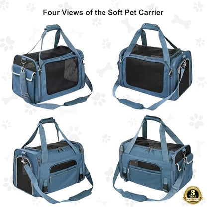 EliteField Deluxe Soft-Sided Pet Carrier (3 Year Warranty, Airline Approved), Travel Bag for Dogs, Cats & Small Pets, with Expandable Mat - color: Blue Gray, size: Medium: 18"L x 11"W x 11"H