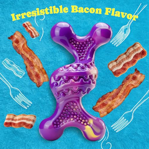 Kseroo Indestructible Dog Toy : 2 Pack Dog Toys for Aggressive Chewers, Bacon Flavor Nylon Hard Dog Chew Toys, Tough Dog Toys for Medium & Large Breeds 30-120 lbs, Durable Dog Toys to Keep Them Busy