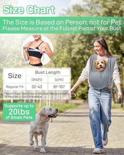 Dog Sling Swaddle Carrier Small Dog Cat Front Facing Carrier for Chest, Hands Free Puppy Carrying Sling Hold for Small Pet up to 13lbs, Adjustable Size, Reducing Back Stress (Light Grey)