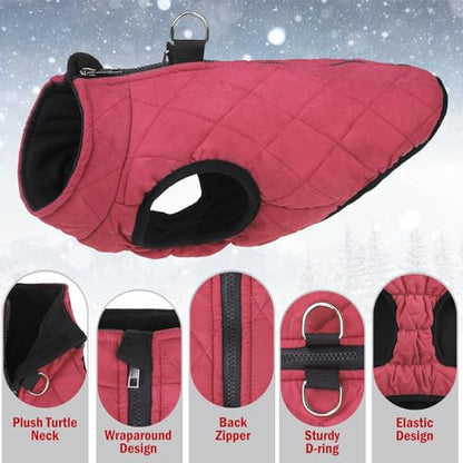SCENEREAL Winter Dog Vest Coat with Harness Built In, Warm Puppy Jacket for Small Medium Dogs, Cold Weather Coat with Zipper, Fleece Puffer Vest Windproof Snow Clothes - color: #1 Red - Matte, size: XS(Chest 11.5")-Regular