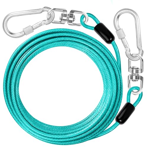 jenico Dog Tie Out Cable: 50 ft Dog Lead for Yard - Heavy Duty Chain Leash Outside for Small Large Dogs Up to 501 lbs - Outdoor Dog Runner Tether - color: Teal, size: 50FT