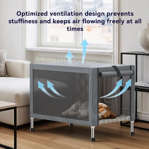 Medium Stainless Steel Elevated Dog Crate with Removable Cover, 2-in-1 Indoor & Outdoor Raised Pet House, Rust-Proof Dog Kennel with Silicone Anti-Slip Feet, Tool-Free Assembly - size: 32.0"L x 20.0"W x 24.0"H