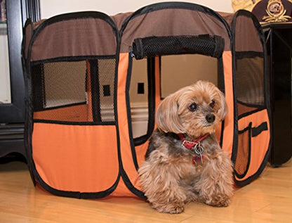 Pet Life All-Terrain Lightweight Wire-Framed Folding Collapsible Pet Playpen, Travel Cat and Dog Playpen, Features Breathable Mesh and Zippered Entrances with Carrying case - color: Brown