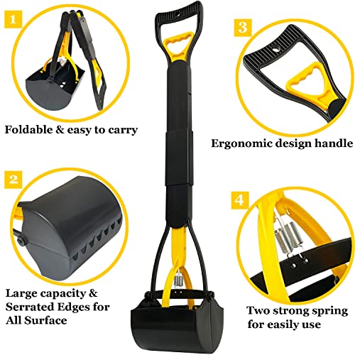 ienjoyed 32“ Tall Pooper Scooper, Large Pooper Scooper for Dogs Heavy Duty, Dog Pooper Scooper with Long Handle & High Strength Durable Spring, Foldable Dog Poop Pick Up - size: 32-inch(yellow1)