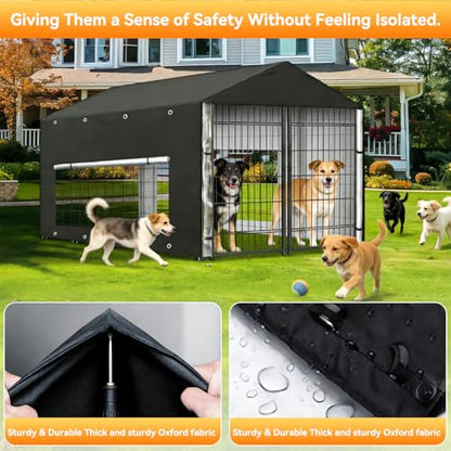 Dog Kennel Cover Large Shade 8x4x6ft,Outdoor Crate Cover Fully Enclosed Outside Waterproof Dog Cage Cover with Anti-UV Mesh Window and Clear Panel for Viewing (Cover only) (8'Dx4'Wx6'H) - size: 8'Dx4'Wx6'H