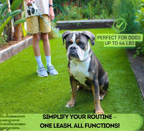 Snuggle Paws Retractable Dog Leash 16ft – Heavy Duty All-in-One Dog Leash with LED Flashlight, Poop Bag Holder, Chew Proof Steel Cable & Reflective Tape – Size S - size: S | 16.4 ft | 44 lbs