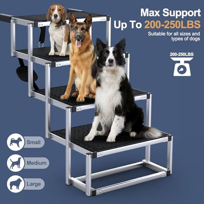 Extra Wide Dog Stairs for Large Dogs, Foldable Dog Ramp for Car with Non-Slip Surface, Dogs Stairs for Cars, High Beds, Truck, Supports up to 250 lbs, 4 Steps - size: Extra Wide 4 Steps