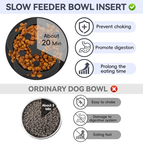 Slow Feeder Dog Bowls Insert, Soft Silicone Dog Slow Feeding Insert with 10 Upgraded Suction Cups, 3.5"×1.3" Compatible with Regular Dogs Bowls（Black） - color: Balck, size: 3.5"x1.3"