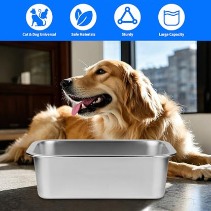 Ohtomber Stainless Steel 1.25 Gallons Large Dog Water Bowl, Metal Pet Dog Water & Food Bowl No Spilling, Outdoor Feeder Dish Plate for Cat, Big, Extra Large Pet - size: 1.25 gallons
