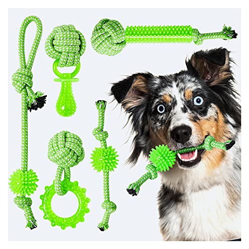 Puppy Toys 5 Pack for High Energy Puppies,Puppy Teething Toys Rubber and Rope,Durable Dog Chew Toys for Aggressive Chewers,Tug of War Dog Toys,Puppy Chew Toys for Teething