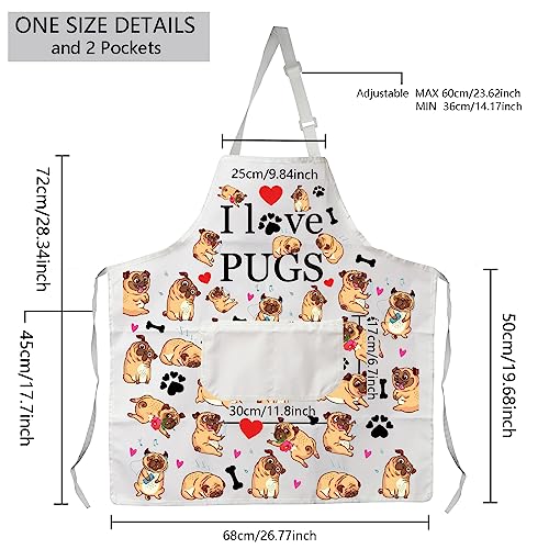 MBMSO Pug Dog Aprons Pug Lovers Gifts Pug Kitchen Apron with Pockets I Love Pugs Apron Waterproof Gifts for Pug Owner Mom