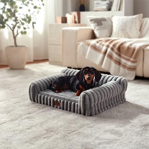 Orthopedic Dog Bed Medium Pet Beds with Removable Washable Cover, Couch-Like Sofa Design for S to XXL Dogs Up to 25 lbs, with Soft Short Plush Surface & Foam, 30x20x8.5 Inch, Grey - color: Grey, size: M(30x20x8.5")