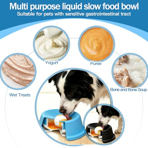 Dog Lick Bowl with Rolling Ball, Slow Feeder Lick and Roll Bowl for Dogs Liquid Treat,Dog Licking Bowl for Yogurt & Broth, 350ml Large Capacity Non-Slip Base,Daily Meal & Post,Patent Pending(Blue)