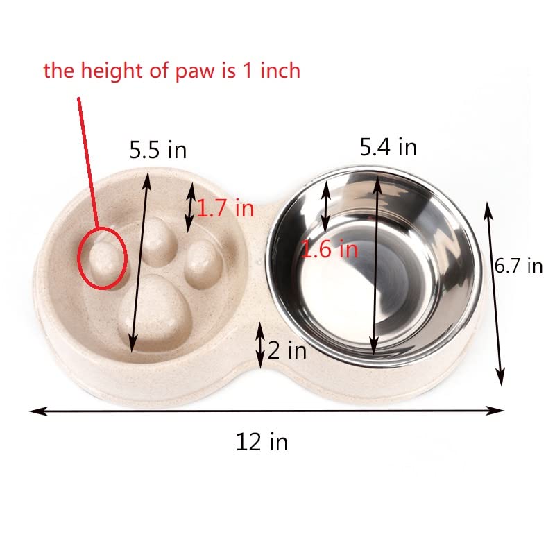 Slow Feeder Dog cat Double Bowl Stainless Steel and Anti-Choking White - color: white