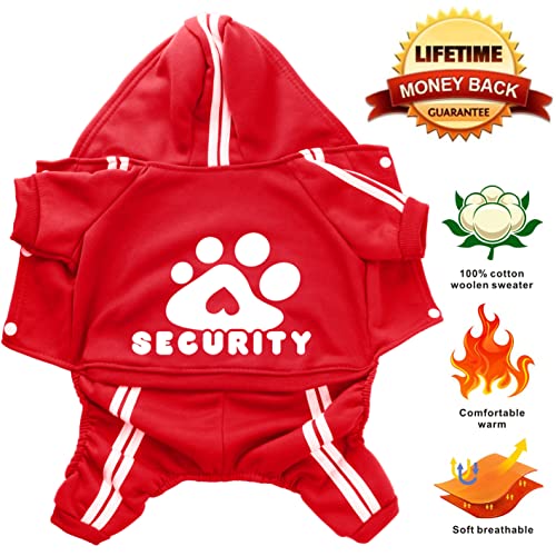 Dog Hoodie Security Clothes 4 Legs Jumpsuit Sweatshirt Hoodies Soft & Warm Dog Outfit Pullover Dog Winter Clothes Sweater for Small Medium Large Dogs Cats (Red, Small) - color: Red, size: Small