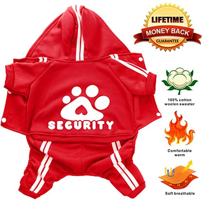 Dog Hoodie Security Clothes 4 Legs Jumpsuit Sweatshirt Hoodies Soft & Warm Dog Outfit Pullover Dog Winter Clothes Sweater for Small Medium Large Dogs Cats (Red, Large) - color: Red, size: Large