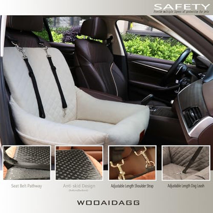 WOOAIDAGG Dog Car Seat for Small Dogs,Ultra-Soft Fabric,2 Storage Pockets & Safety Leash,Adjustable Straps,Easy to Install,Fully Detachable and Washable(Beige) - color: Beige
