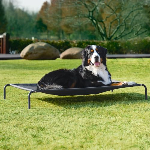 EHEYCIGA XXL Elevated Dog Cot Bed, Raised Outdoor Dog Hammock for Giant Jumbo Dogs, Lifted Pet Platform with Frame and Washable Waterproof Cooling Teslin Mesh and Anti-Slip Feet, 52x36 inch