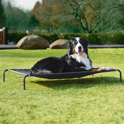 EHEYCIGA XXL Elevated Dog Cot Bed, Raised Outdoor Dog Hammock for Giant Jumbo Dogs, Lifted Pet Platform with Frame and Washable Waterproof Cooling Teslin Mesh and Anti-Slip Feet, 52x36 inch