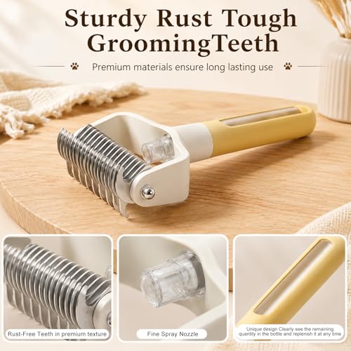 Dual-Sided Pet Grooming Comb,2‑in‑1 Professional Brush Deshedding Dog Brush with Spray Design, Dematting Comb Undercoat Rake for Long Haired Pet Grooming Tool - color: Pink