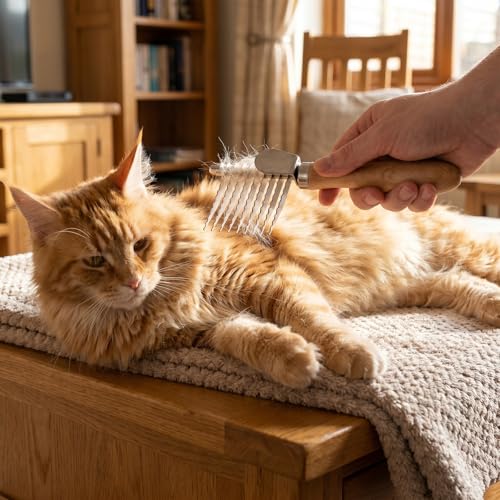 Pet Dematting Comb & Rake Brush for Dogs and Cats, Undercoat Deshedding Tool with Stainless Steel Teeth,Dog Grooming Brush for Long/Short Haired Dogs Cats