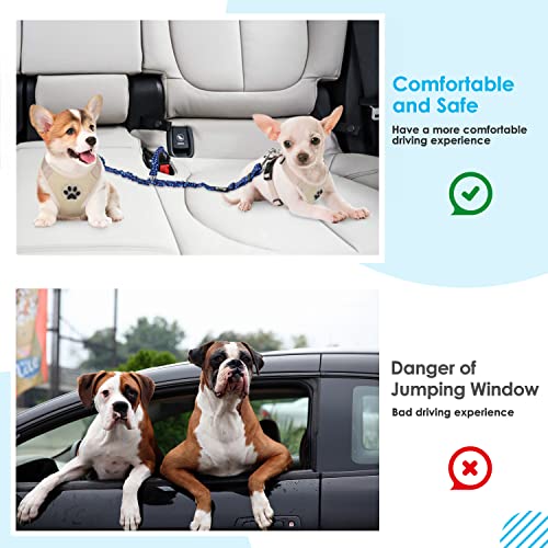 SlowTon Dog Seat Belt, Double Dog Seatbelt Adjustable Vehicle Safety Leash with Elastic Bungee Buffer, Reflective No Tangle Y Shape Two Dog Harness Seat Belt Splitter for Pets Car Trip (Blue Paws, S) - color: I.Blue Paws, size: 2 Small in 1