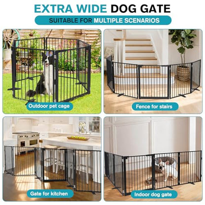 Snagle Paw Extra Wide Dog Gate,Free Standing Dog Fence with Door, Up to 156 Inch Wide Pet Gate with Support Feet for Stairs, Hallways, Doorways, Yard (Black, 6 Panels) - size: Up to 156" W, 6 Panels, Black