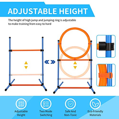 Dog Agility Training Equipment, 72-piece Obstacle Course Training Starter Kit Indoor Outdoor Game for Dogs with Agility Hurdle, Jump Ring, Weave Poles, Pause Box, Toy Balls and Storage Bag - size: 4 PCS SET