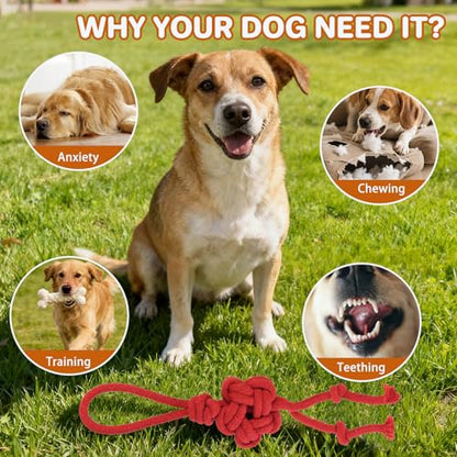 3 Pack Cotton Rope Dog Toy Set, Indestructible Chew Toys for Aggressive Chewers, Puppy Teething Toys with Bone, Human & Chinese Knot Designs for Boredom Relief & Tug of War， Red - style: Red suit（3 pack）