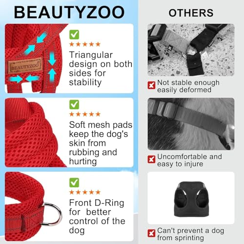 BEAUTYZOO No Pull Dog Harness Medium Sized Dog, Breathable Mesh Padded Dog Harness and Leash Set, Adjustable Reflective Escape Proof Dog Vest Harnessss Quick Fit for Training Walking, Red M - color: Red, size: M: Chest 21"-26.7"