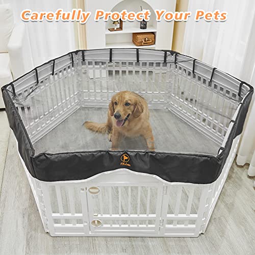 PJYuCien Dog Playpen Mesh Top Cover, Fits 36 Inch 6 Panels Regular Hexagonal Plastic Exercise Pet Pen, Adhesive Tape Connections, Black (Note: Cover Only, Fence Not Included) - style: Black Cover, 36"Width, Black ( Adhesive Tape Connections )