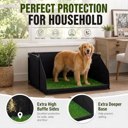 Zhehao Dog Grass Pad with Tray for Small Medium Dogs, 33.8 x 24 Inch Artificial Turf Potty with 17 Inch High Wall, Foldable Indoor Dog Litter Box Pee Pad Holder for Apartment Balcony Rv Training