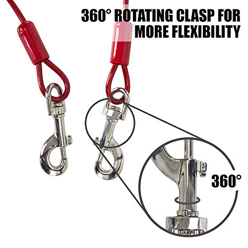 BV Dog Tie Out Cable 30 Feet - Heavy Duty Dog Lead Up to 125 Pounds - Reflective & Rust-Free with Quick Release Swivel Clips & 360° Rotating Clasp - Tangle-Free Dogs Runner for Yard (Red, Single) - color: 125lbs/ 30ft/ Red, style: Single