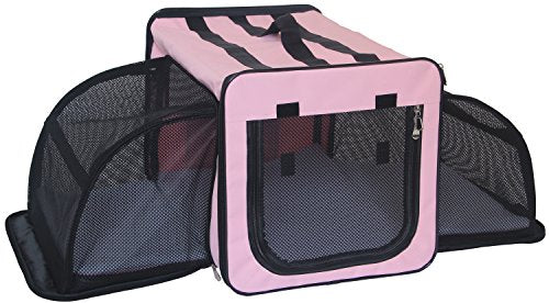 Pet Life ® Roomeo Folding 2-in-1 Dual-Side Expandable Collapsible Travel Cat and Dog Carrier and Wired Folding Pet Crate