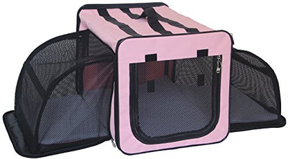Pet Life ® Roomeo Folding 2-in-1 Dual-Side Expandable Collapsible Travel Cat and Dog Carrier and Wired Folding Pet Crate