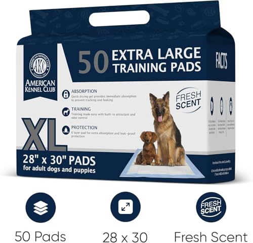 American Kennel Club Scented Puppy Training Pads with Ultra Absorbent Quick Dry Gel – 28 x 30 Pee Pads for Dogs - Fresh Scented - 50 Count, XL (Pack of 2) - size: 28 x 30 - 50 Count (Pack of 2)